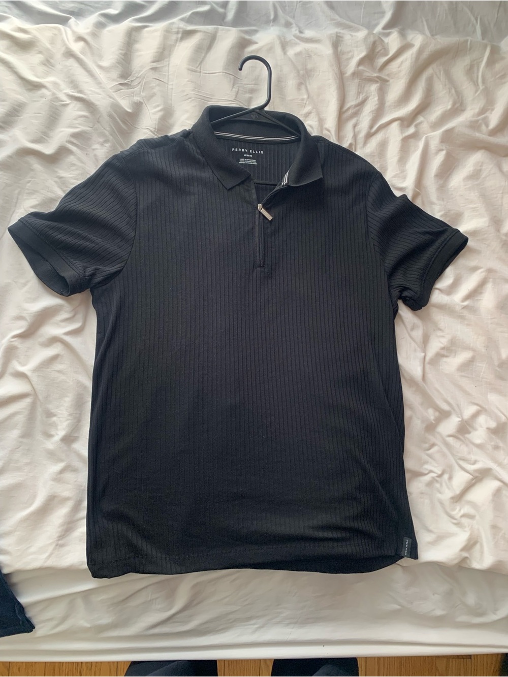 Perry Ellis Black Ribbed Zip Polo